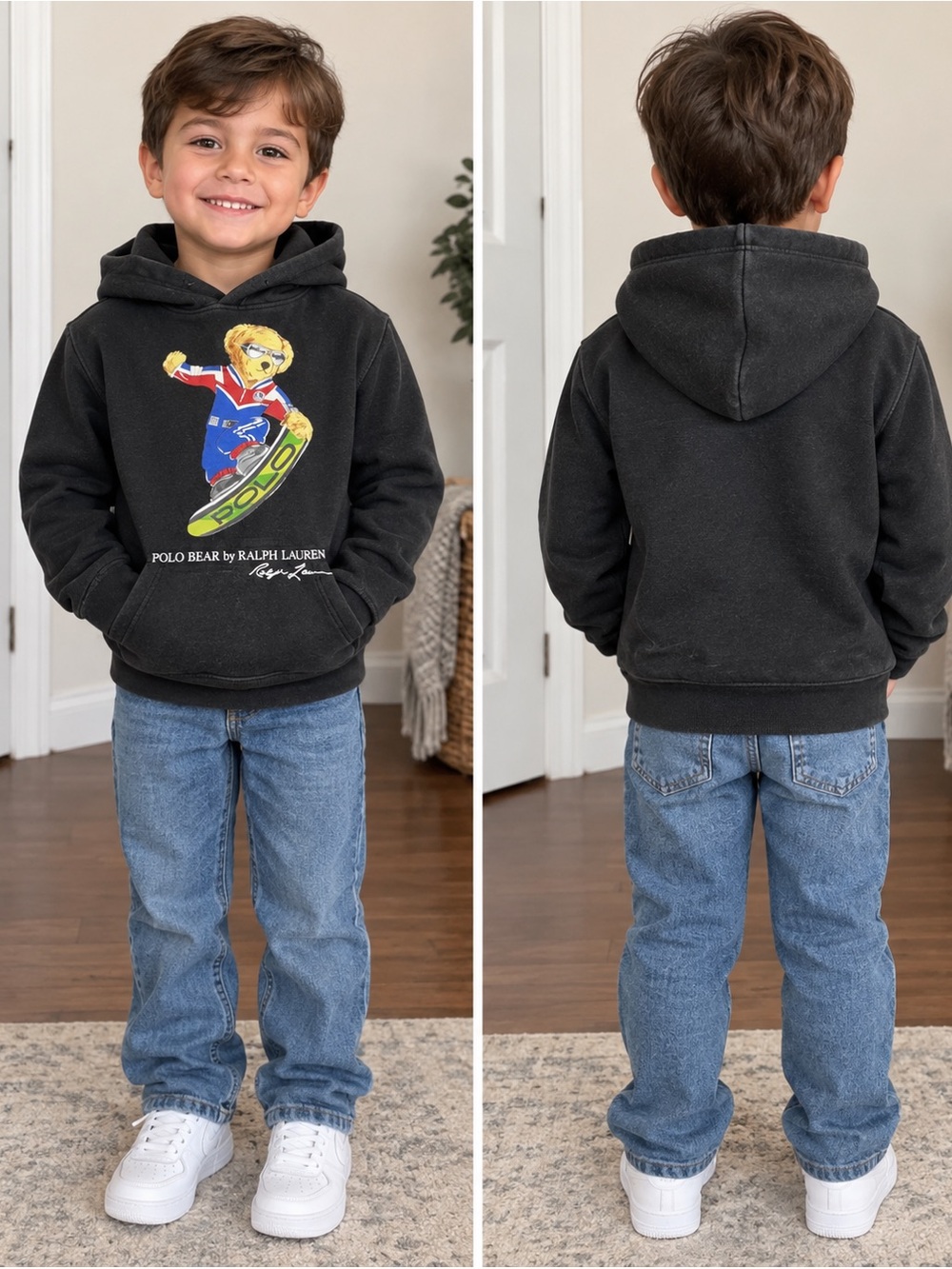 Polo Ralph Lauren Black Polo Bear Ski Snowboard Graphic Hoodie Youth 5 Toddler